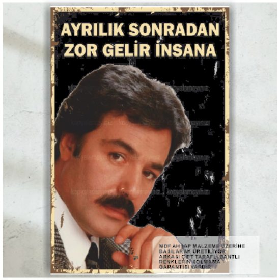ferdi tayfur arabesk müzik şarkı sözü ayrılık sonradan zor gelir retro ahşap poster