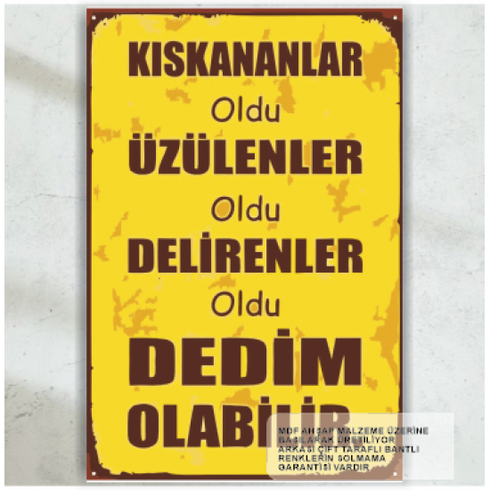kıskananlar oldu dedim olabilir komik esprili sözler duvar yazıları retro ahşap poster