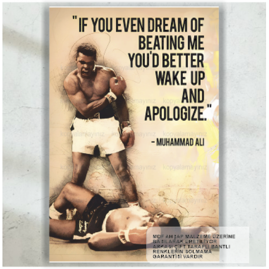 muhammed ali boks motivasyon cesaret sözler tablosu retro ahşap poster