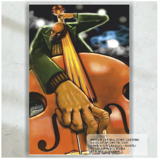 jazz müzik blues soul kontrbas çalan müzisyen ev dekorasyon tablo retro ahşap poster