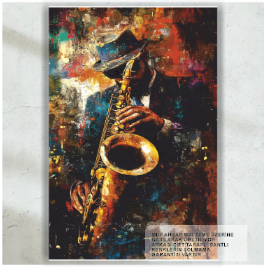 saksafon çalan müzisyen yağlı boya tablo jazz soul blues müzik
