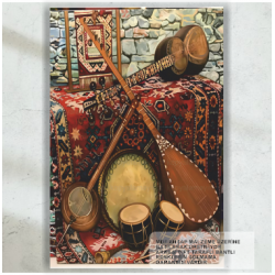 türkiye anadolu halk müziği sazları enstrümanları çalgıları otantik retro ahşap poster