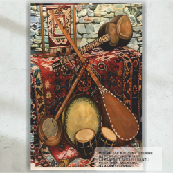 türkiye anadolu halk müziği sazları enstrümanları çalgıları otantik retro ahşap poster