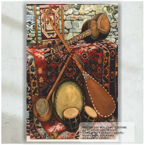 türkiye anadolu halk müziği sazları enstrümanları çalgıları otantik retro ahşap poster