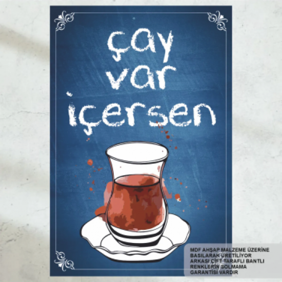 çay var içersen ev mutfak kafe dekorasyon tablo retro ahşap poster