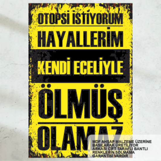  hayallerim öldü komik atarlı sözler duvar yazıları retro ahşap poster tablo