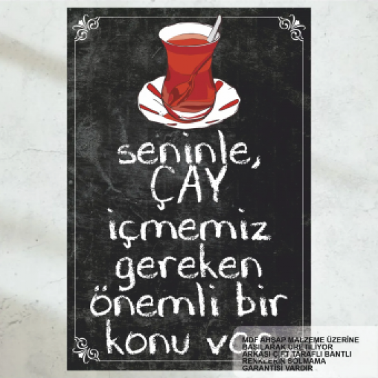 türk çayı çay bardağı çay sözleri ev mutfak kafe dekorasyon tablo retro ahşap poster