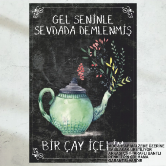 edebiyat çay şiir sözleri duvar yazıları ev mutfak kafe dekorasyon tablo retro ahşap poster