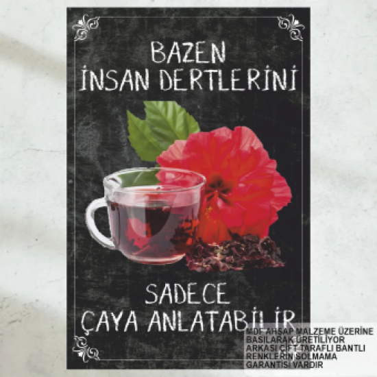 yalnızlık ve çay anlamlı esprili komik çay sözleri duvar yazıları retro ahşap poster tablo