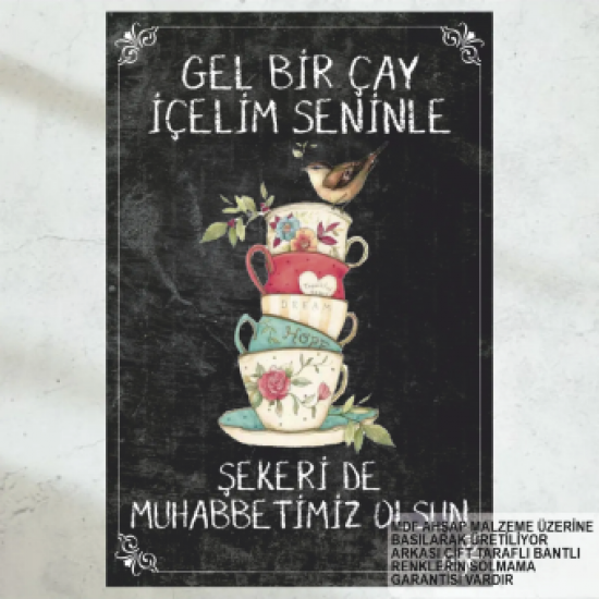 gel bir çay içelim komşuluk aile mutfak dekorasyon tablo retro ahşap poster