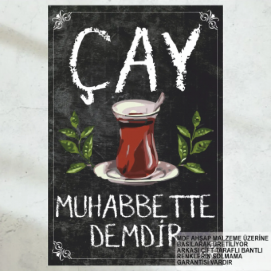  çay muhabbette demdir güzel çay sözleri ev mutfak kafe dekorasyon tablo retro ahşap poster