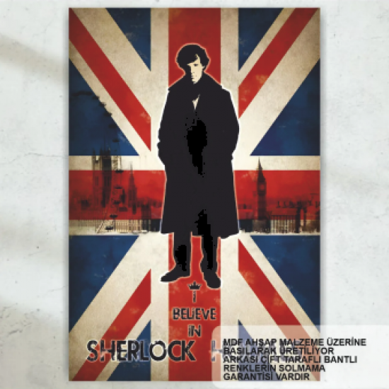 sherlock holmes polisiye dedektif kitap roman karakteri retro ahşap poster ingiltere bayraklı