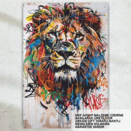 aslan popart duvar sanatı ev dekorasyon tablo retro ahşap poster