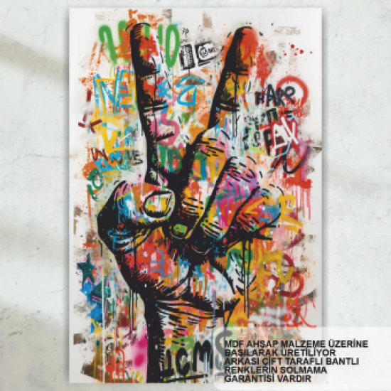 barış işareti zafer işareti duvar sanatı ev dekorasyon tablo retro ahşap poster popart