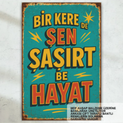 bir kere de sen şaşırt hayat komik esprili sözler duvar yazıları retro ahşap poster tablo