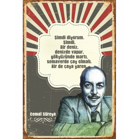 Cemal süreya şimdi diyorum edebiyat şiir retro ahşap poster tablo
