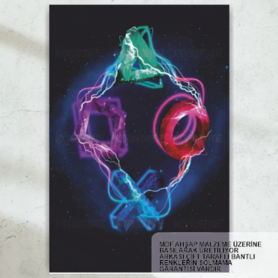 gamer ps oyun konsolu kolu ev dekorasyon tablo retro ahşap